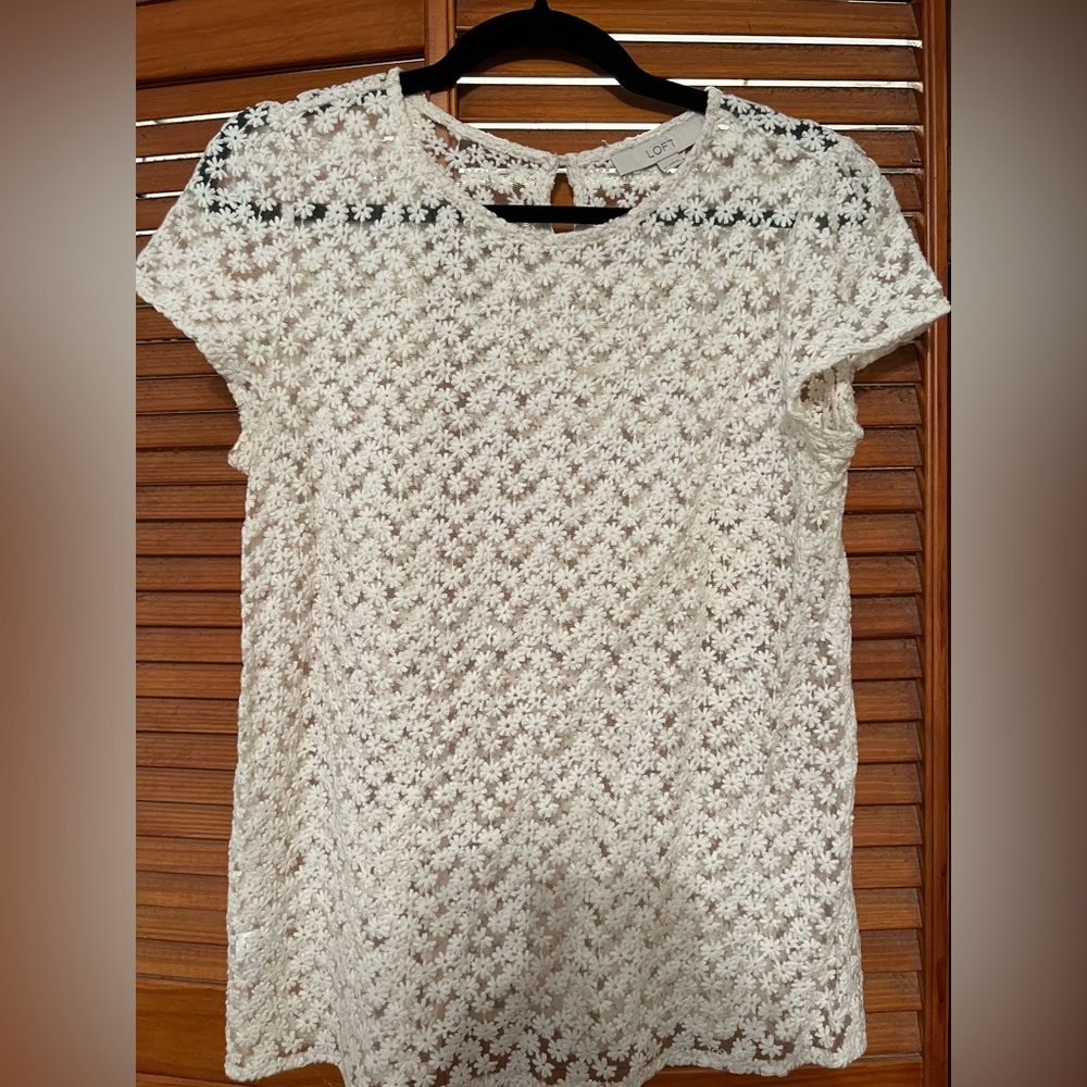 MUST GO BY 8/11: Loft white flower embroidered top